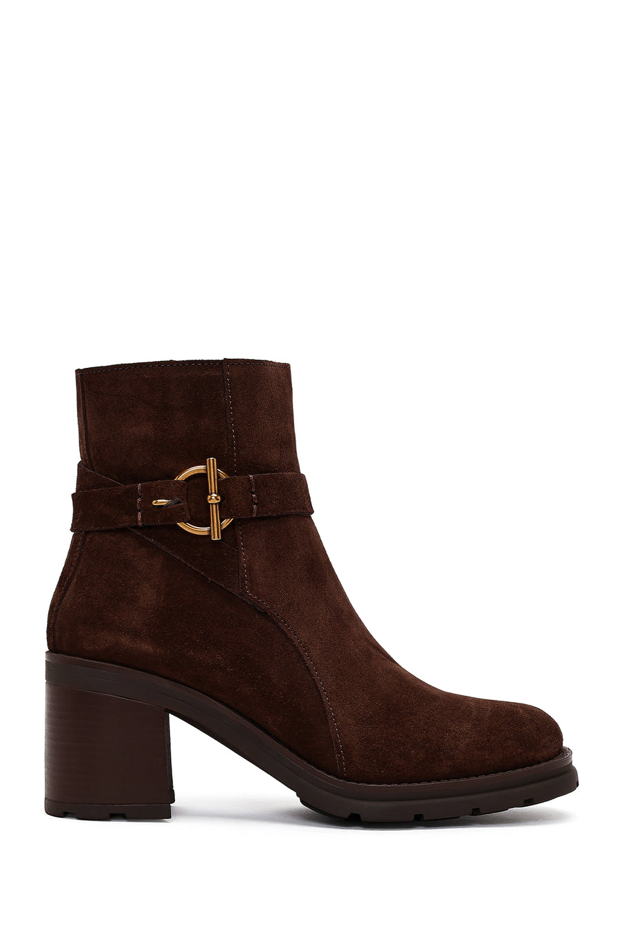 Women's Brown Zippered Thick Heel Suede Leather Boots 25WFD188510 | Derimod