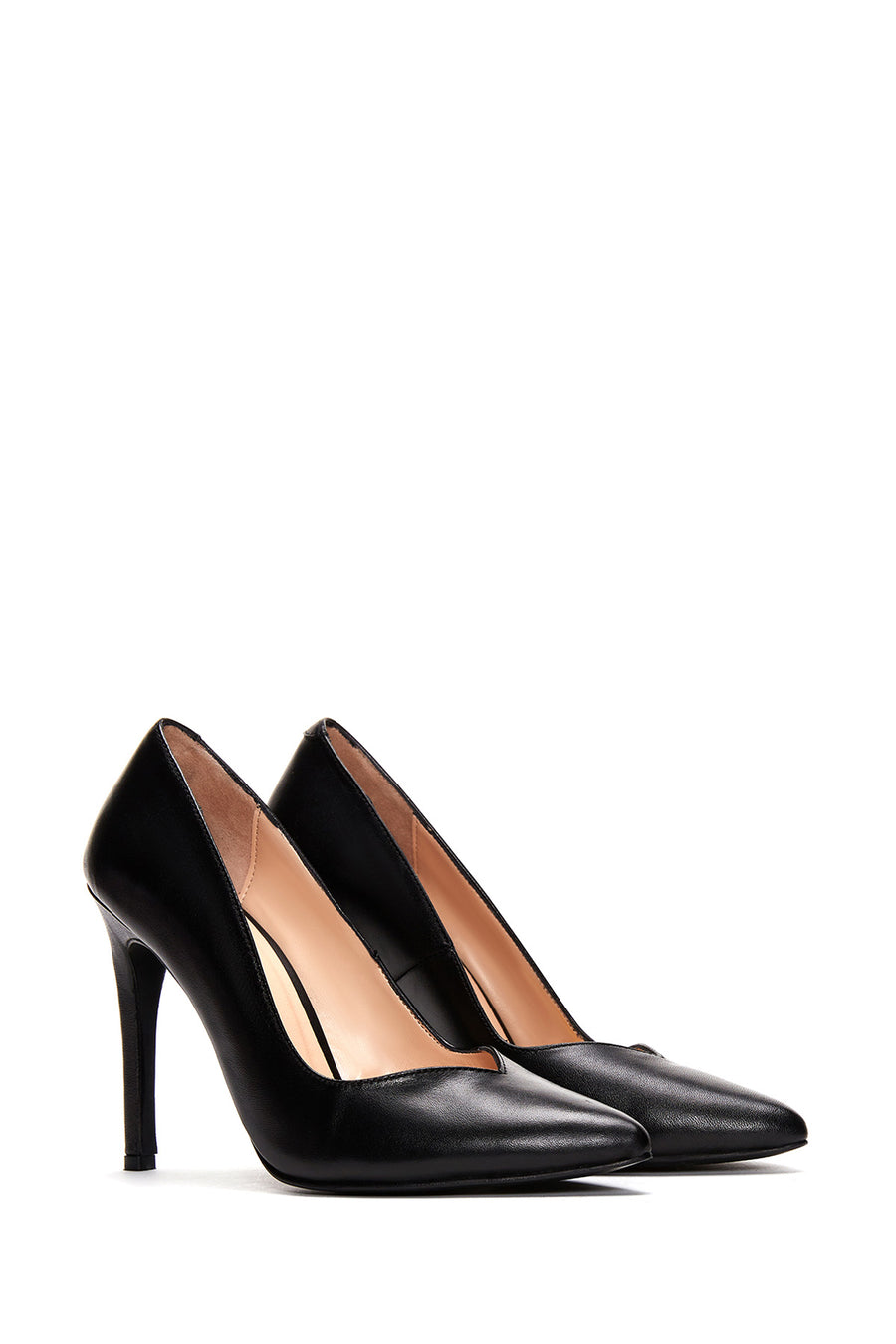 Women's Black Thin Heeled Leather Stiletto