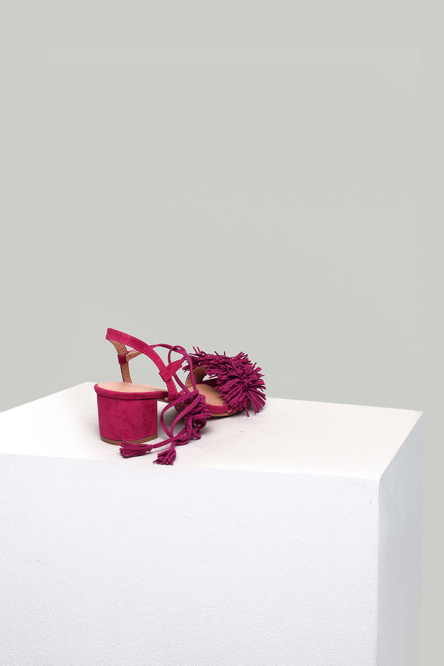 Pink Women's Heeled Sandals with Ankle Strap and Tassels
