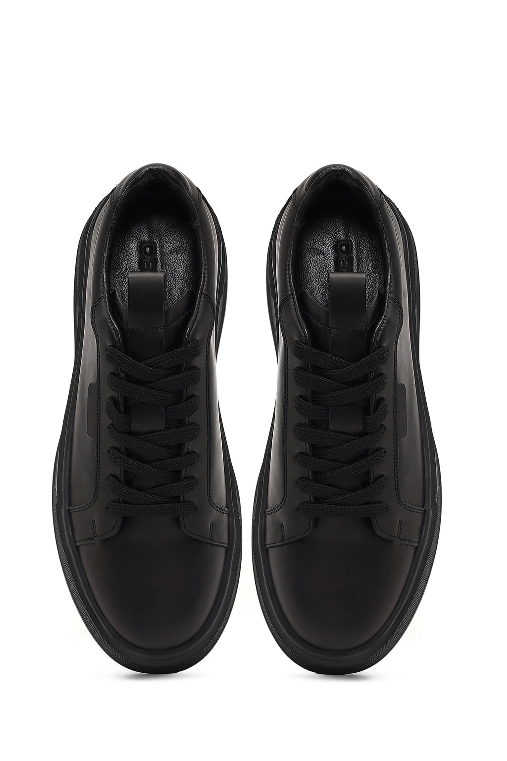 Erkek Siyah Bağcıklı Kalın Tabanlı Deri Sneaker