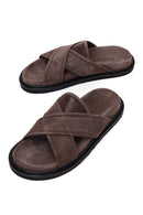 Male Brown Suede Slipper | Derimod