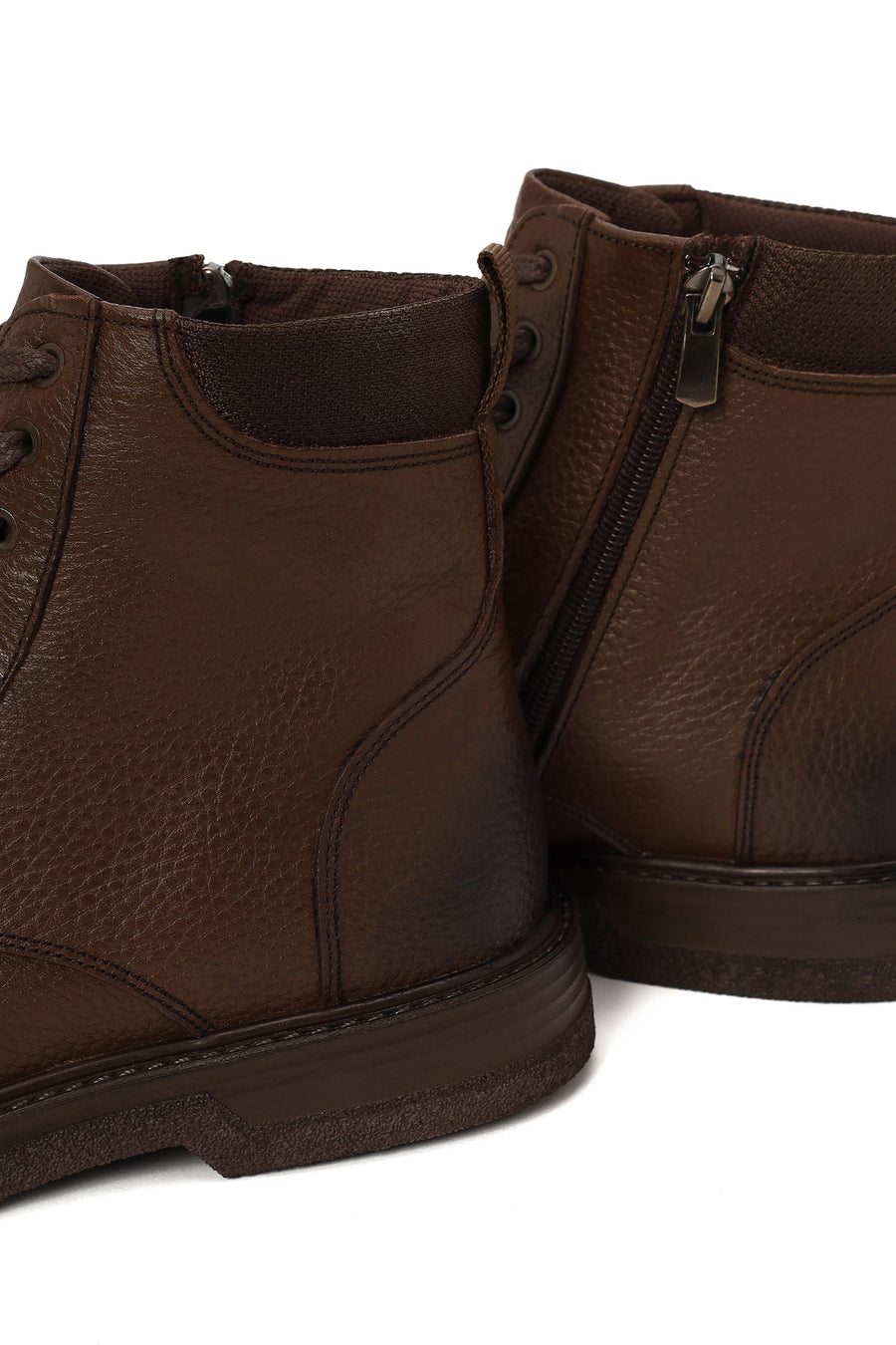 Male Brown Lace-up Zip Closure Leather Boots