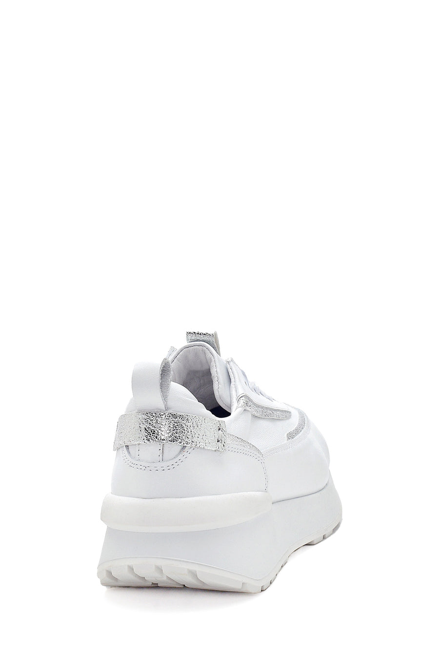 Women's White Thick Soled Leather Sneaker
