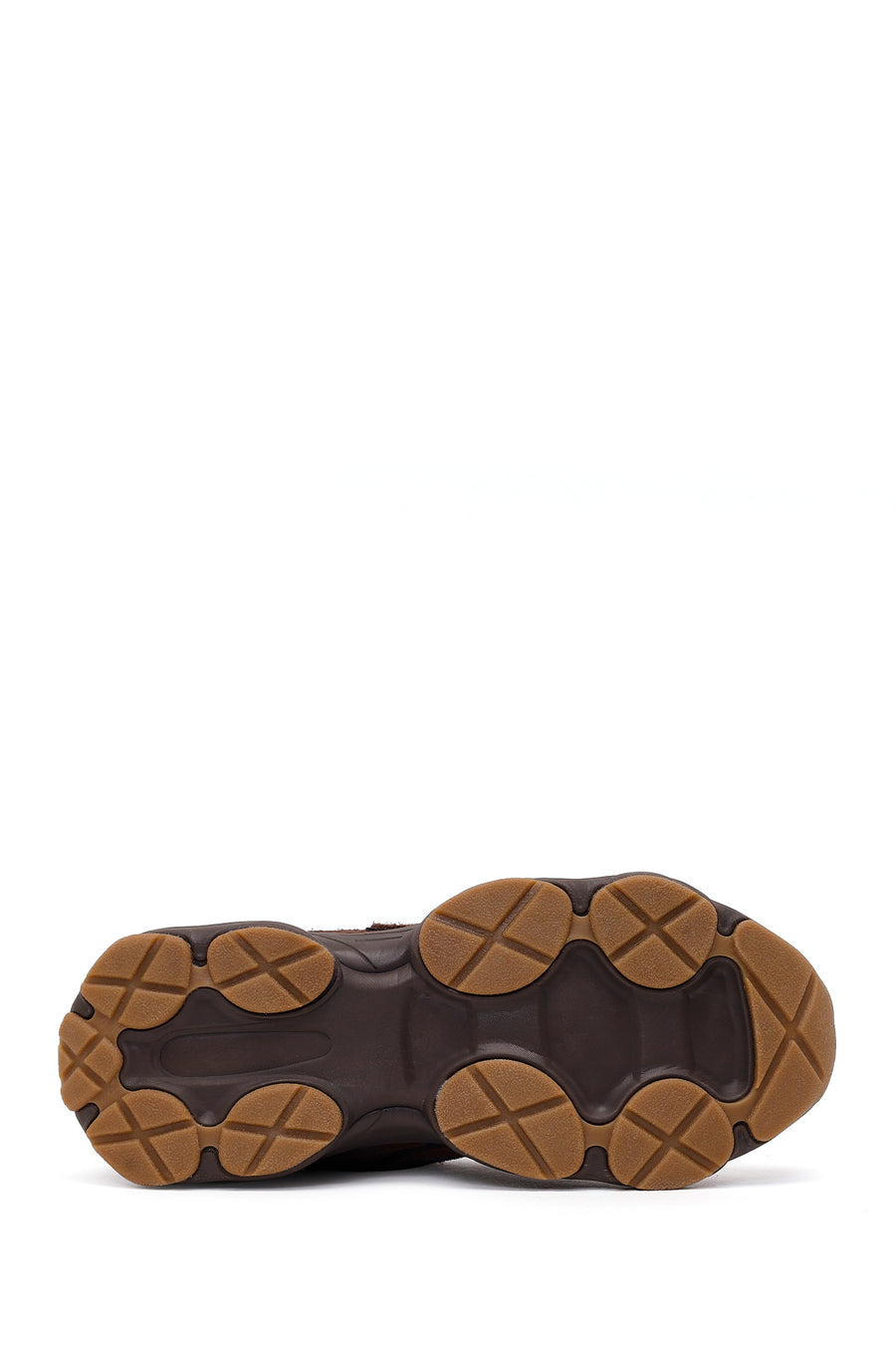 Woman Brown Lace-Up Thick-Soled Suede Leather Sneaker