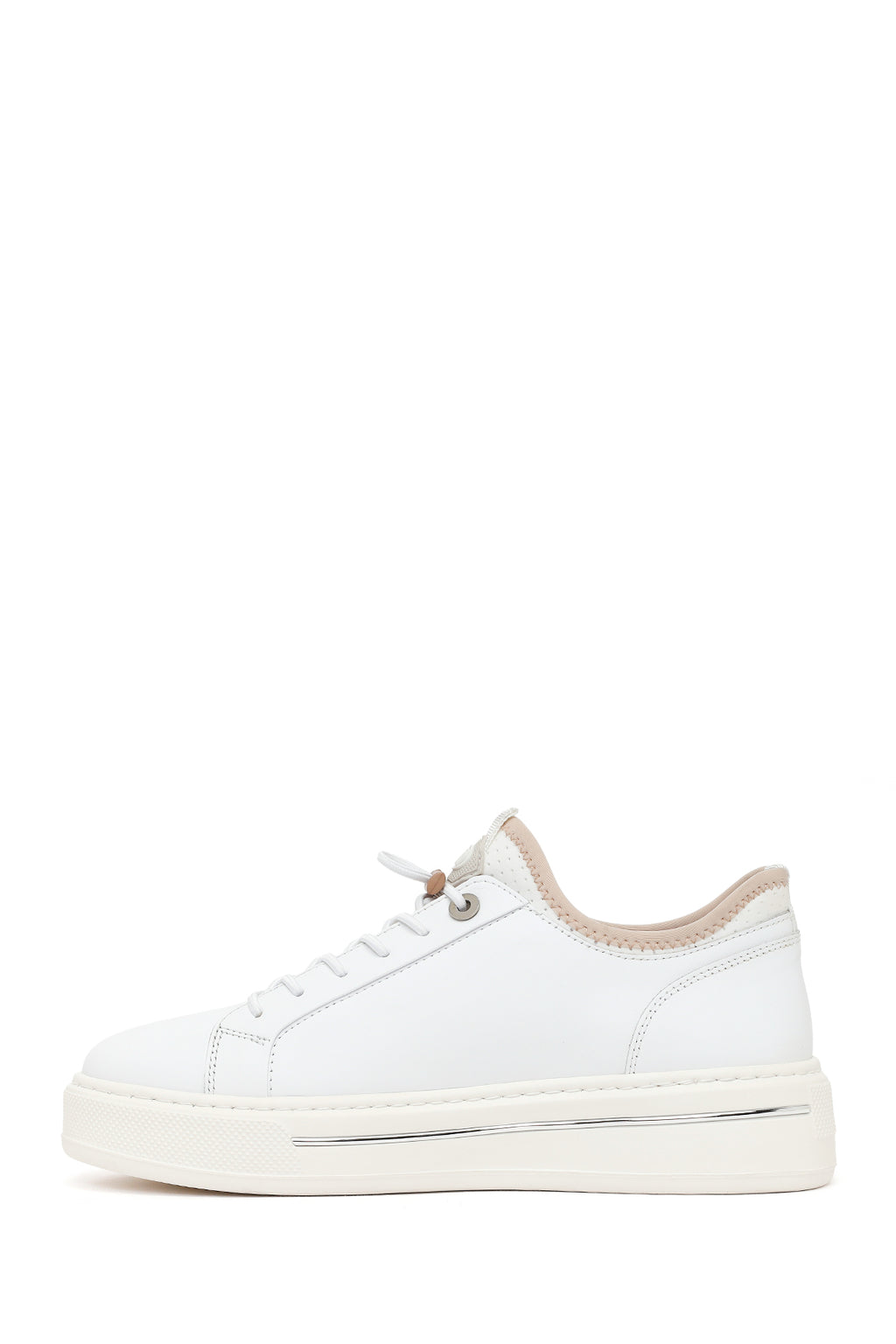 Erkek Beyaz Bağcıklı Kalın Tabanlı Deri Sneaker