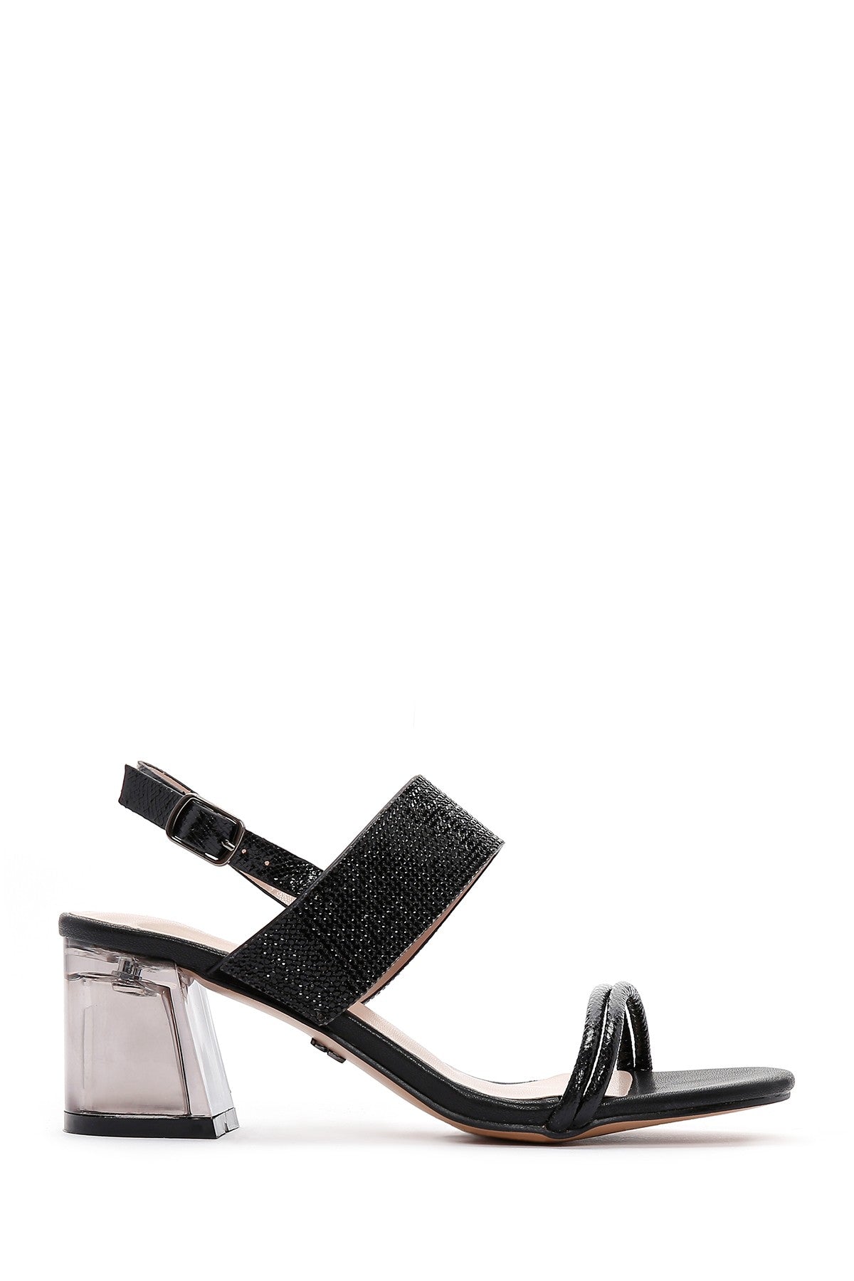 Women's Black Stone Thick Heeled Sandals 23SFE469314 | Derimod