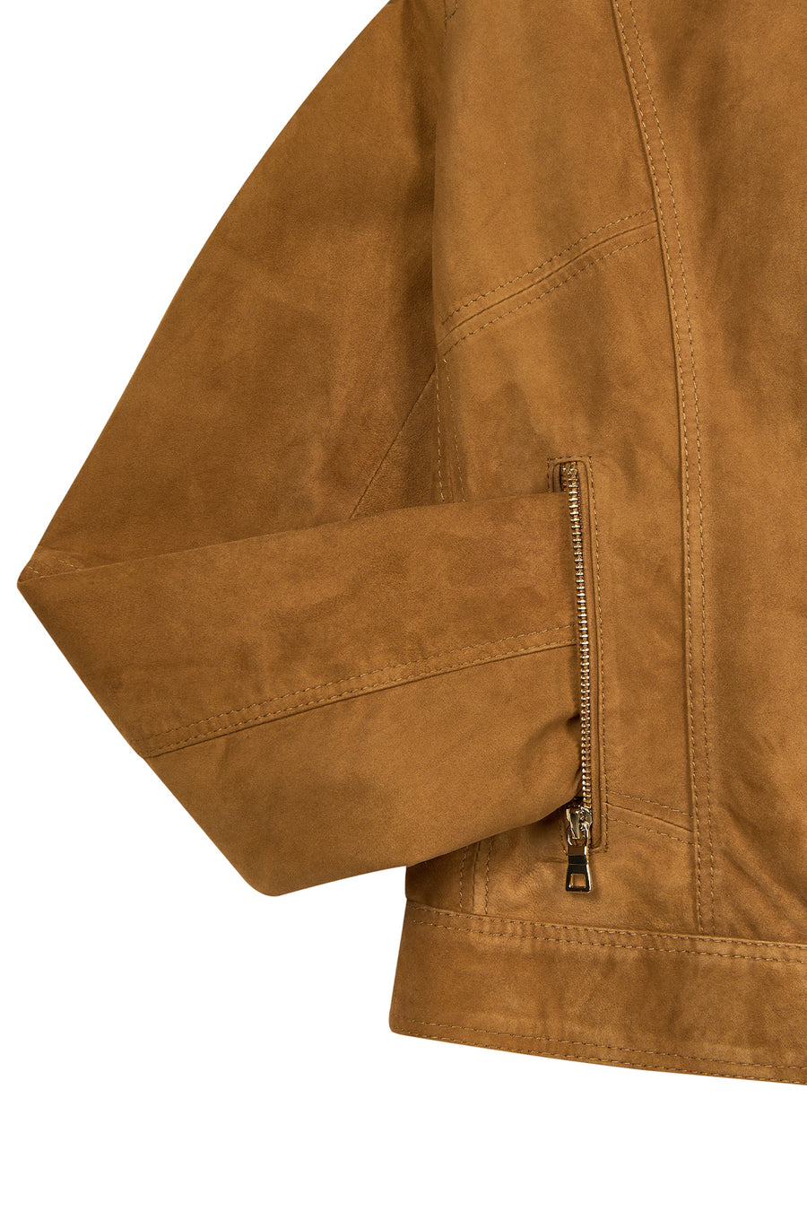 Kylie Woman Camel Mandarin Collar Short Suede Leather Jacket