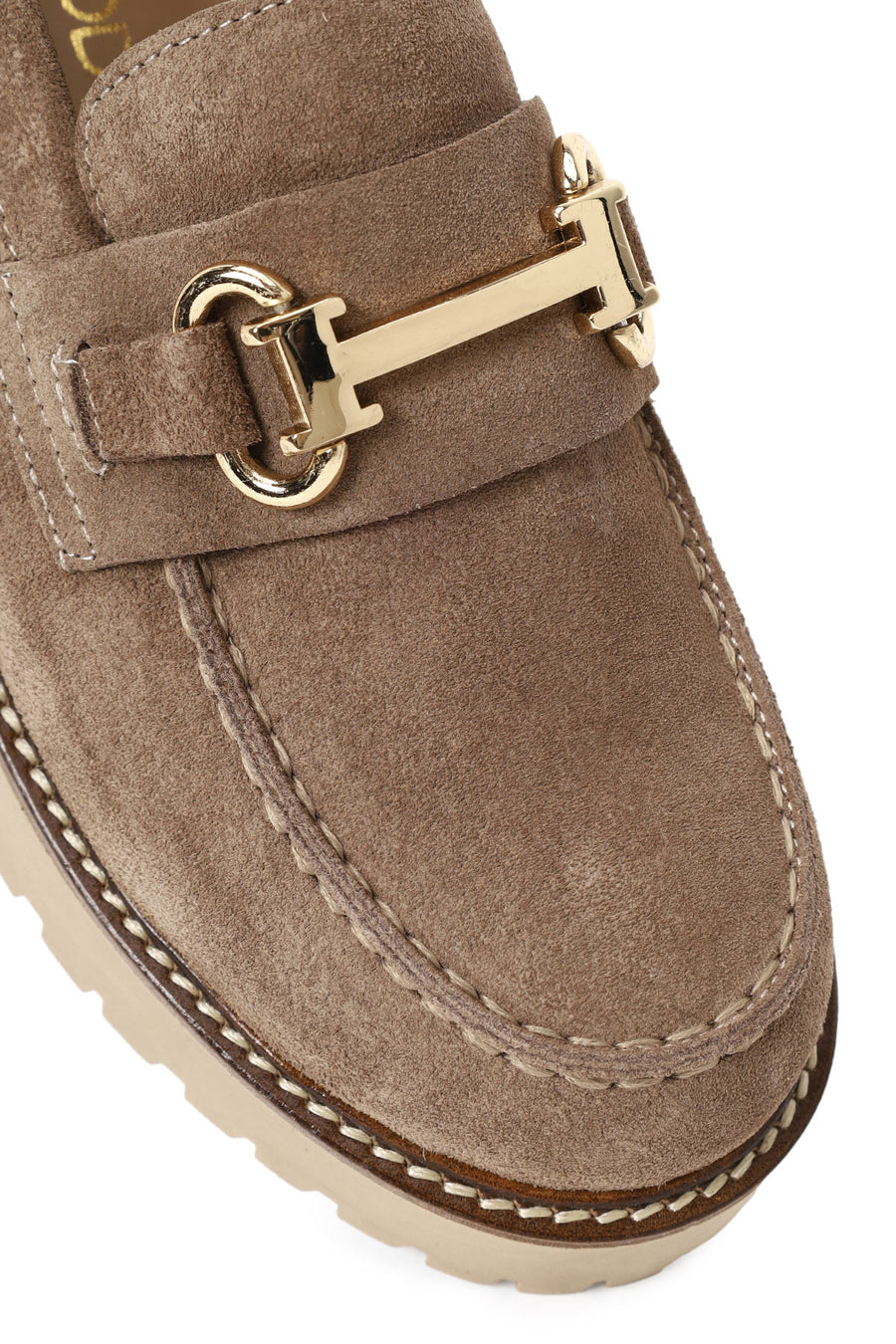 Woman Beige Thick-Soled Suede Leather Loafer