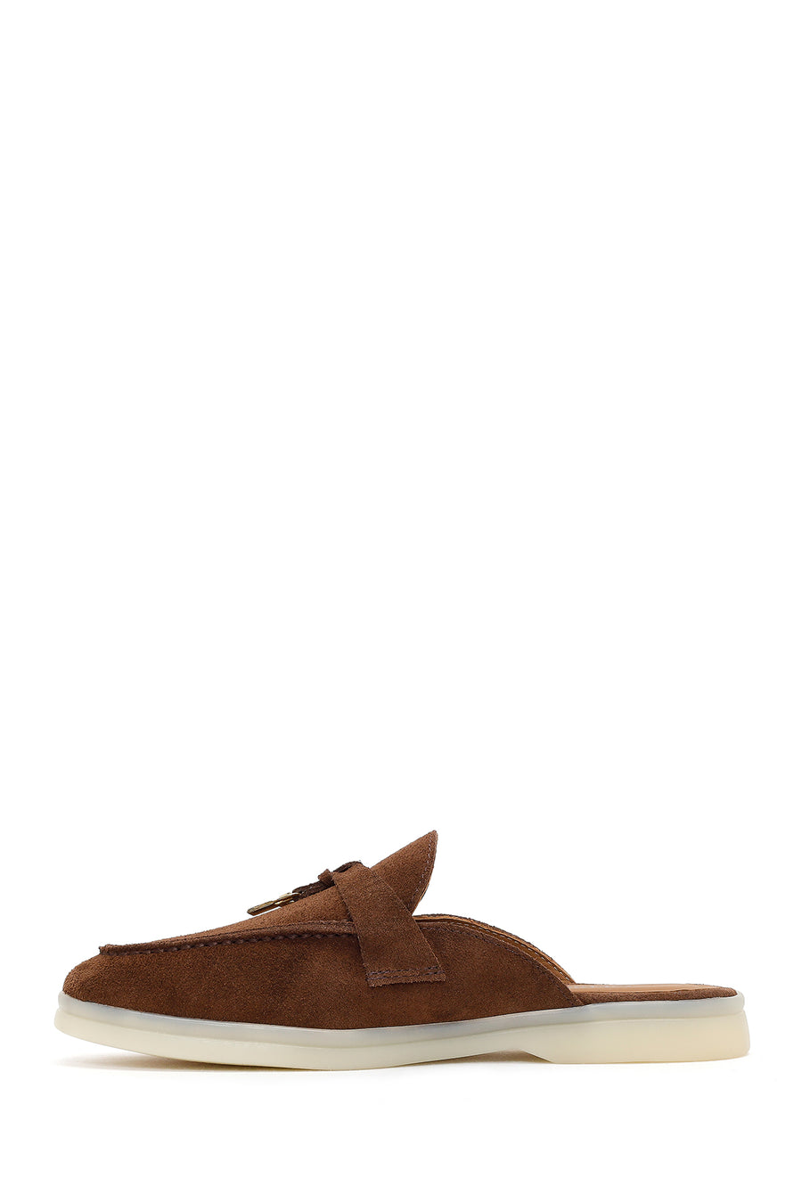 Women's Brown Buckled Suede Leather Slippers