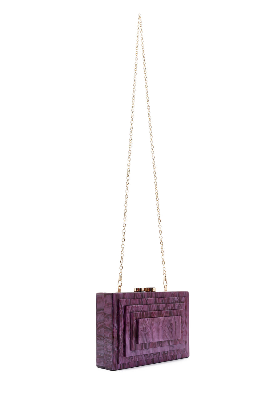 Women's Burgundy Long Chain Strap Mini Box Clutch Bag