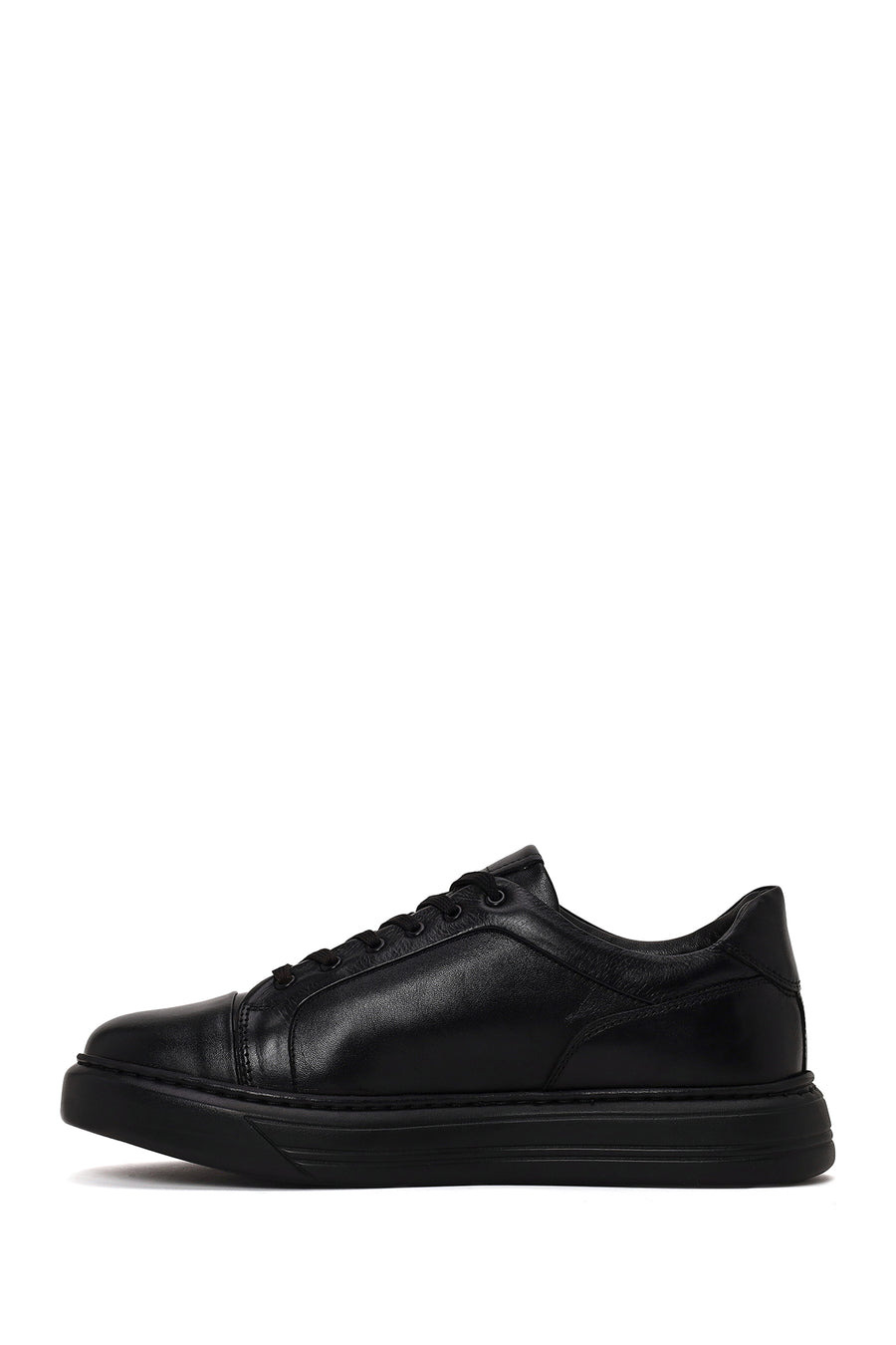 Erkek Siyah Bağcıklı Kalın Tabanlı Deri Sneaker