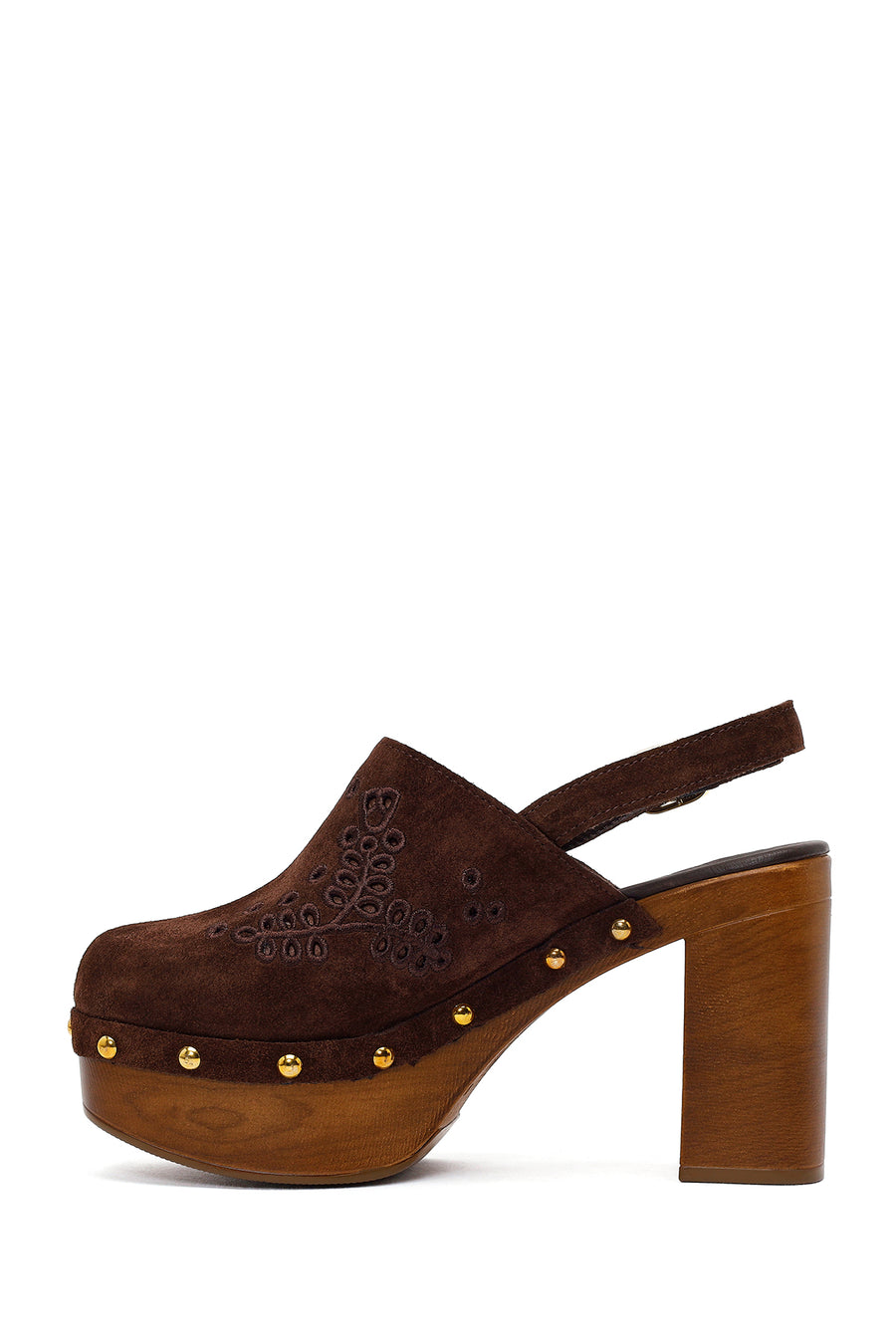 Woman Brown Ankle-Buckle Platform High Thick-Heeled Suede Sandal