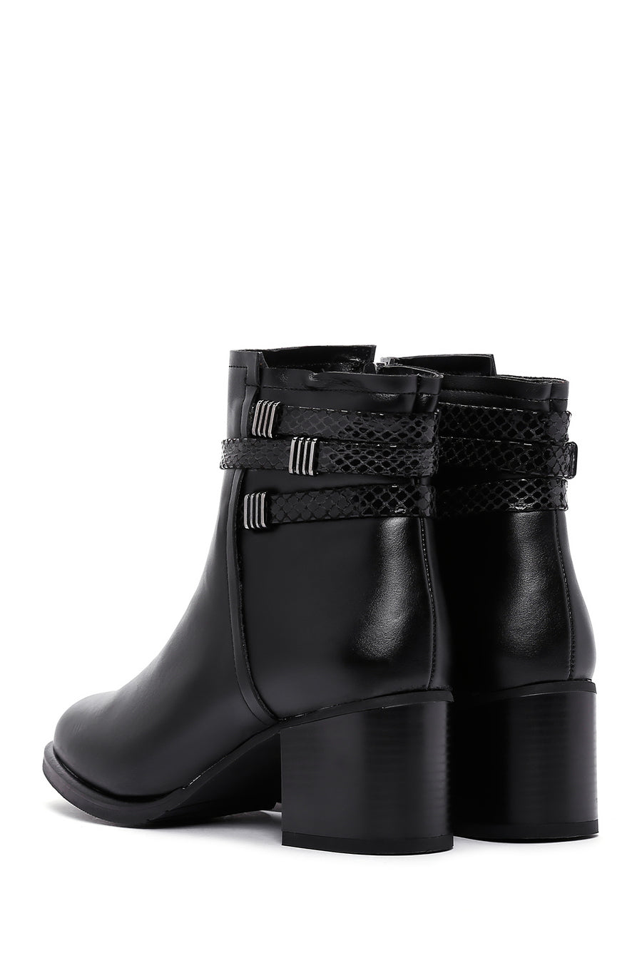 Women's Black Zippered Chunky Heel Boots