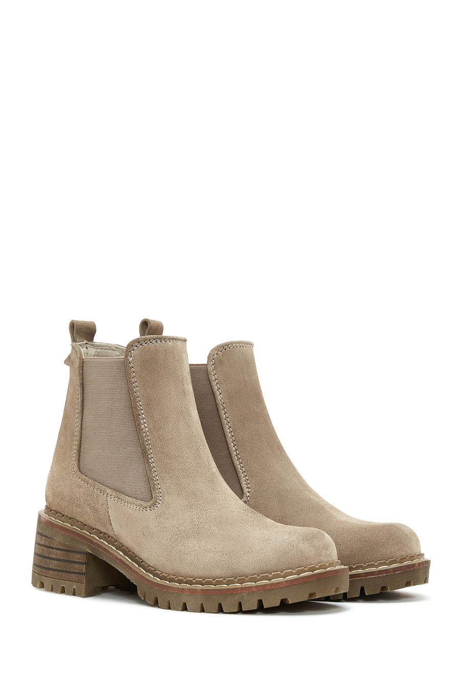 Women's Beige Suede Leather Heeled Chelsea Boots