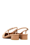 Women's Beige Open Back Short Chunky Heel Leather Ballet Flats | Derimod