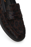 Woman Leopard Print Furry Leather Masculine Loafer | Derimod