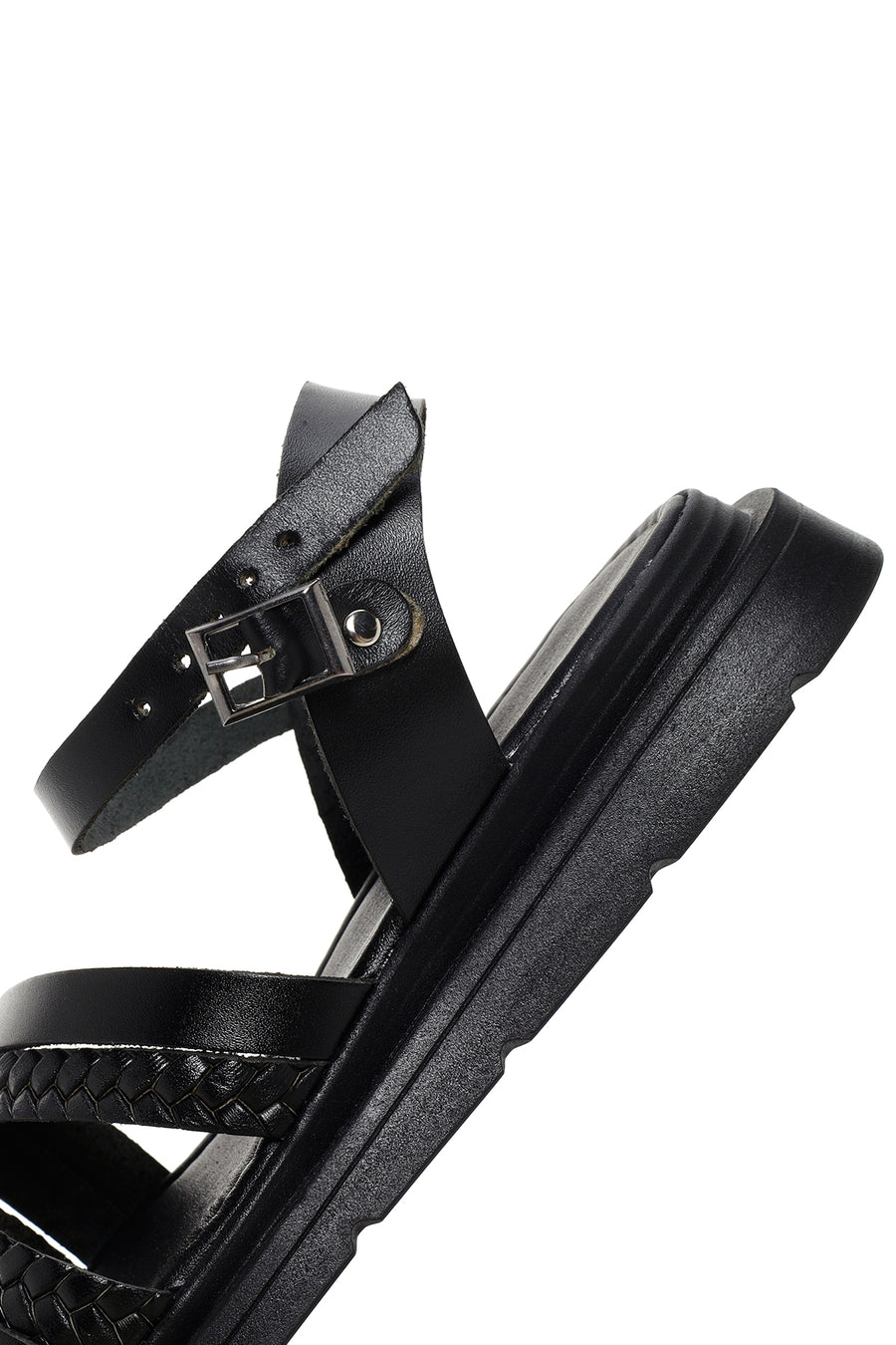 Women's Black Ankle Strap Leather Sandals