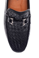Men's Black Leather Braided Casual Loafer | Derimod