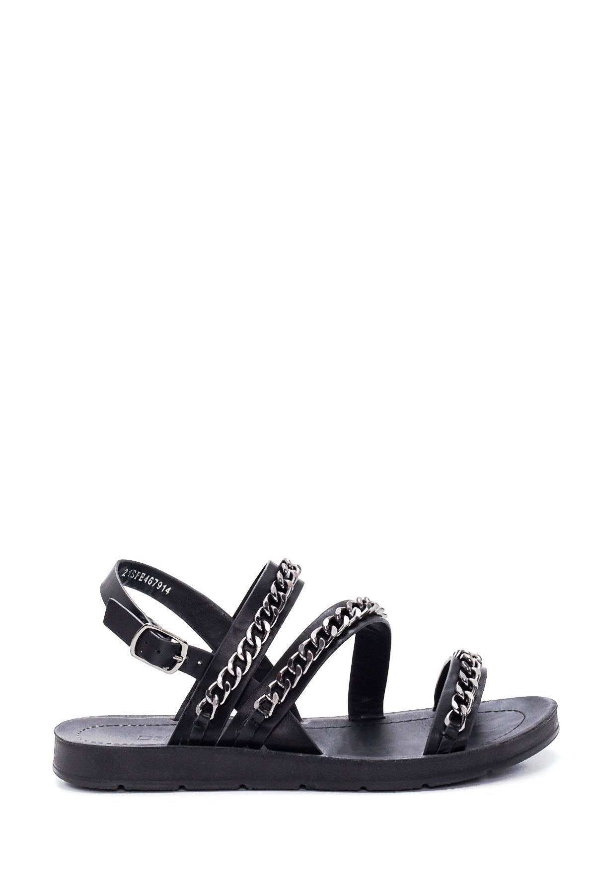 Women's Black Chain Flat Sandals 22SFE462414 | Derimod