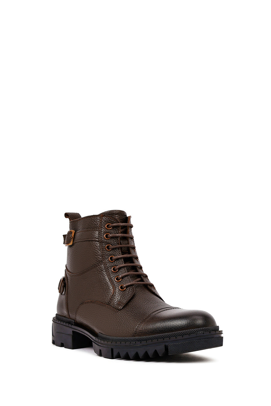 Men's Brown Lace-Up Leather Casual Combat Boots