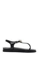 Women's Black Buckle Thong Leather Sandals | Derimod