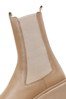 Women's Beige Leather Flat Chelsea Boots | Derimod