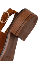 Women's Tan Suede Leather Sandals with Buckle | Derimod