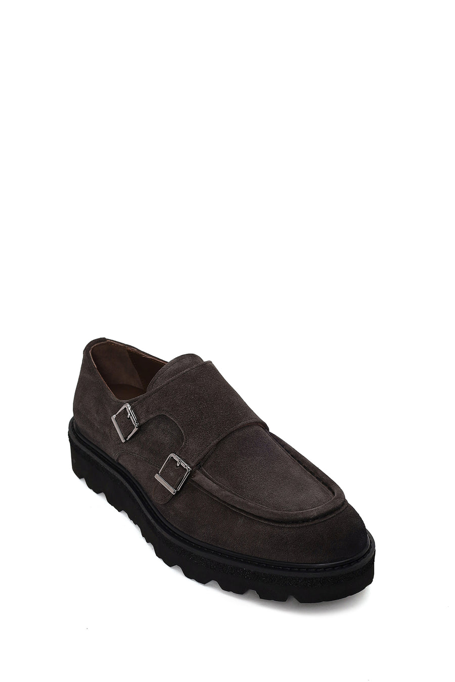 Male Anthracite Double Buckle Thick Sole Suede Leather Casual Shoes