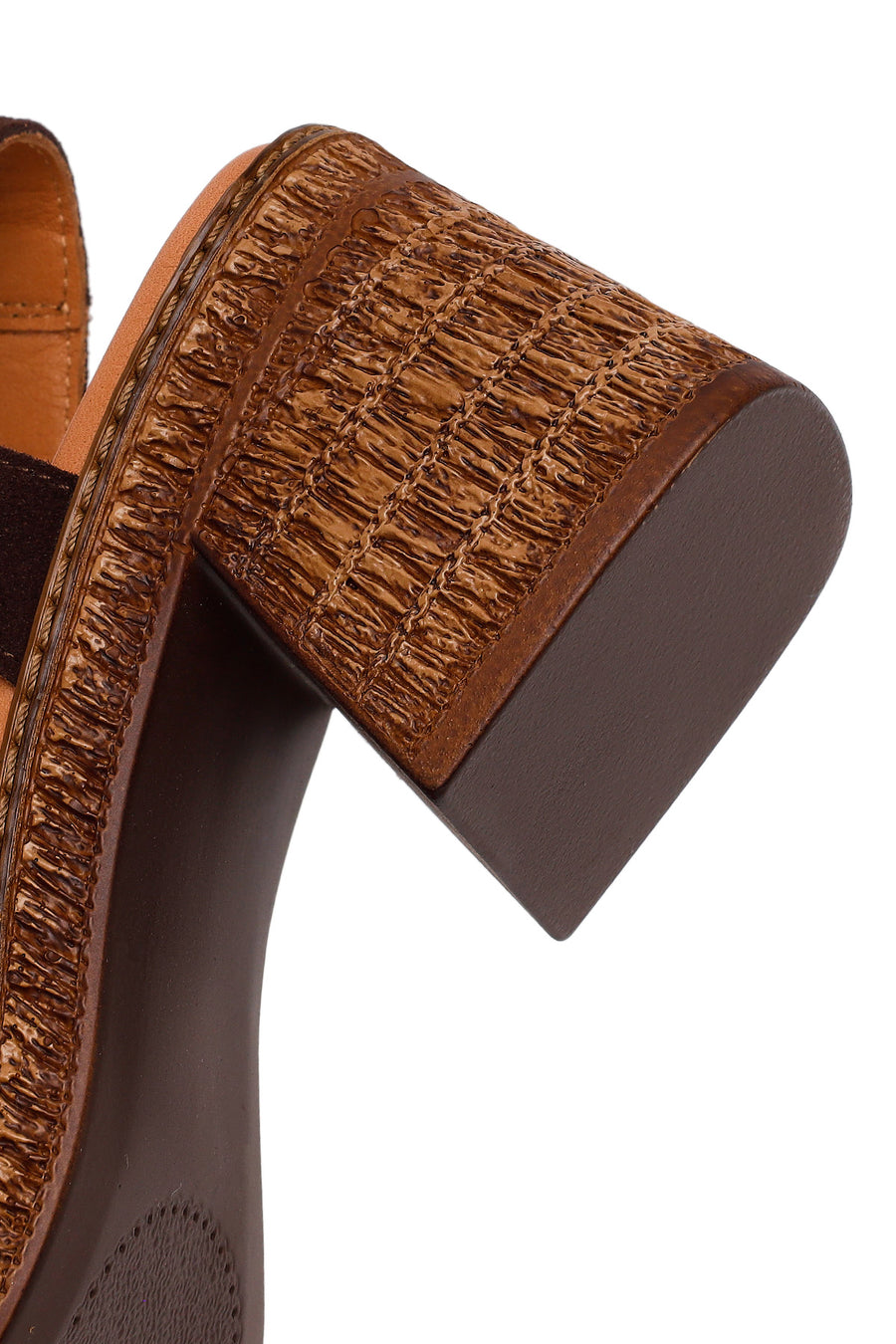 Woman Brown Ankle-Buckle Chunky-Heel Suede Leather Sandals