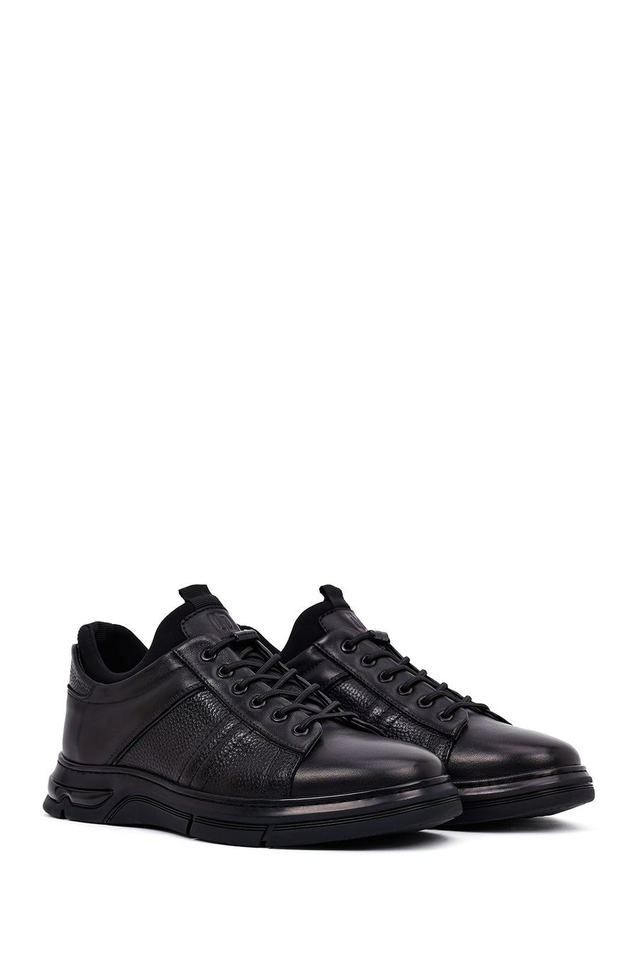 Erkek Siyah Bağcıklı Deri Casual Sneaker