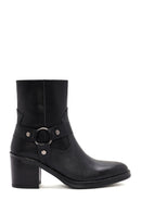Women's Black Heeled Zippered Leather Boots | Derimod