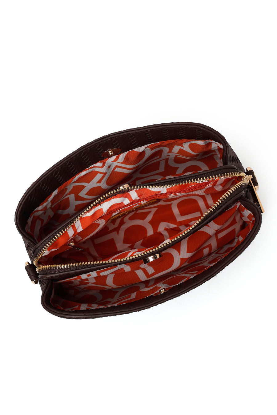 Woman Brown Long-Strap Printed Crossbody Bag