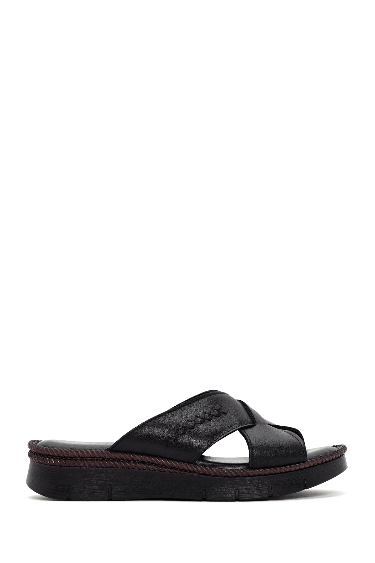 Women's Black Thick Soled Leather Comfort Slippers 25SFD320018 | Derimod