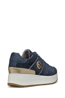 Geox Women Navy Low-Top Lace-Up Thick Sole Suede Leather Sneaker | Derimod