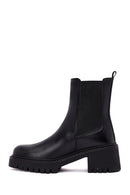 Woman Black Chunky-Heeled Leather Chelsea Boots | Derimod