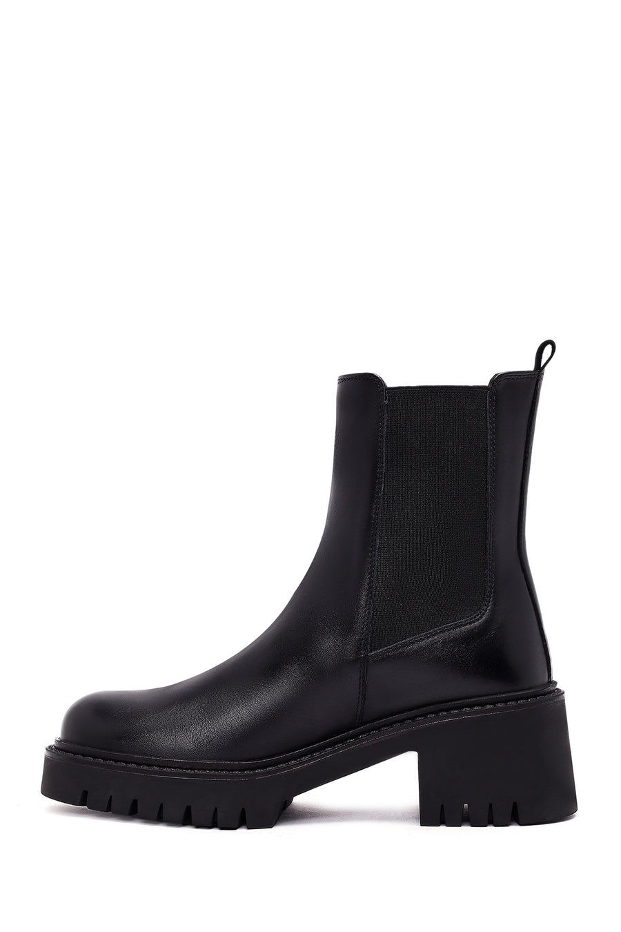 Woman Black Chunky-Heeled Leather Chelsea Boots