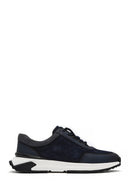 Men's Navy Blue Thick Sole Lace-Up Suede Leather Sneakers | Derimod
