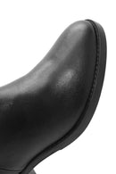 Woman Black Zip Closure Short Thick-Heeled Leather Boots | Derimod