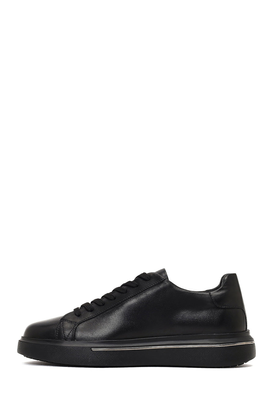 Men's Black Lace-Up Thick-Soled Leather Sneaker
