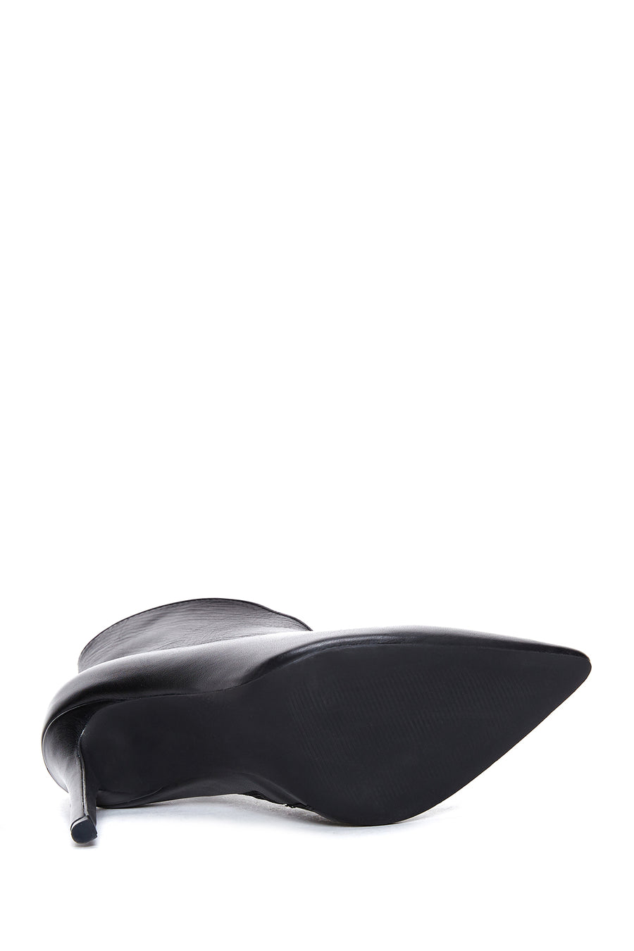 Women's Black Leather Thin High Heeled Bootie
