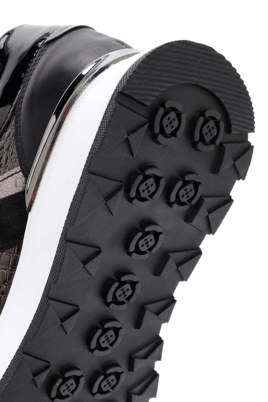 Women's Black Thick-Soled Zippered Leather Sneakers