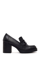Woman Black Thick-Heeled Leather Loafer | Derimod