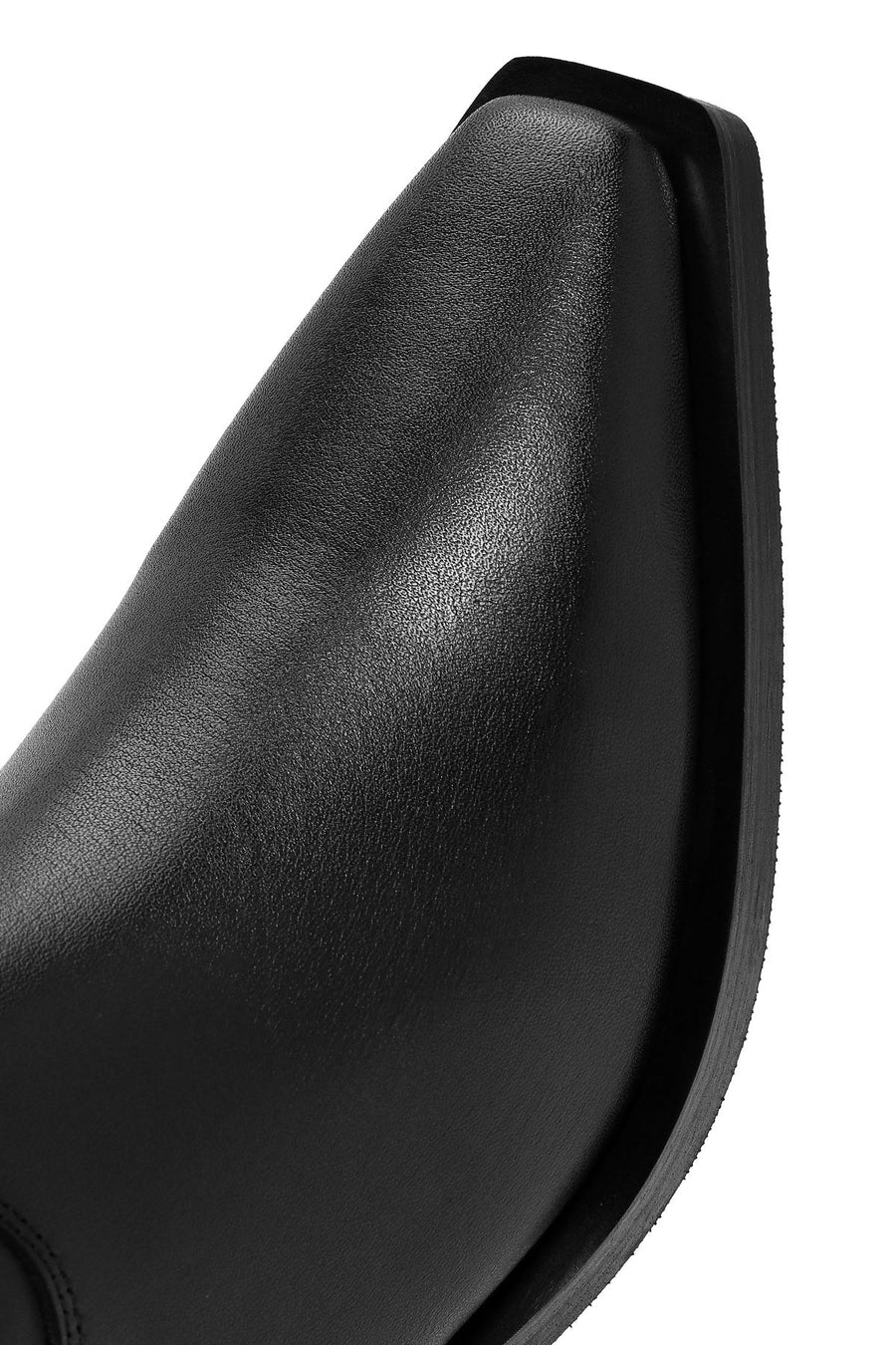 Woman Black Thick-Heeled Leather Cowboy Boots
