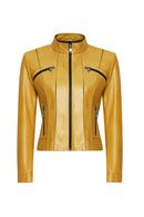 Linda Women's Yellow Short Leather Jacket | Derimod