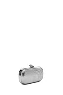 Woman Silver Long-Strap Metallic Mini Clutch Evening Bag | Derimod