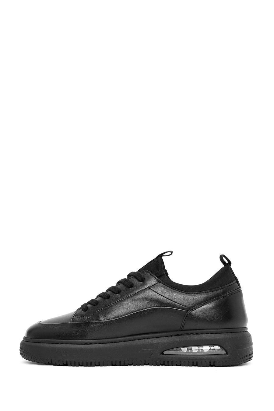 Erkek Siyah Bağcıklı Kalın Tabanlı Deri Sneaker