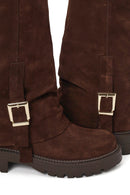 Woman Brown Buckled Suede Boots | Derimod