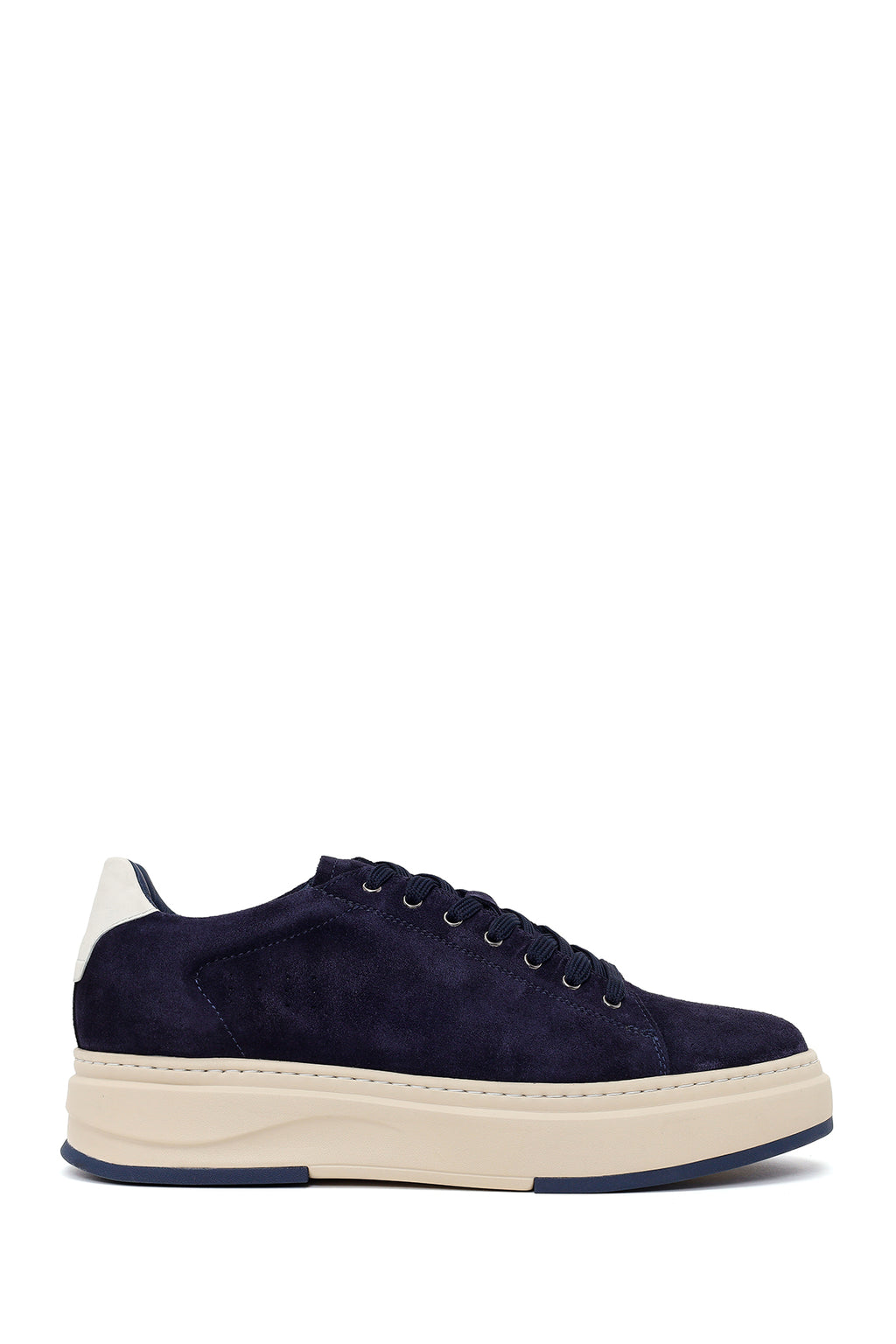 Erkek Lacivert Bağcıklı Kalın Tabanlı Süet Deri Sneaker