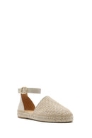 Women's Beige Buckle Ankle Straw Leather Espadrille Sandals | Derimod