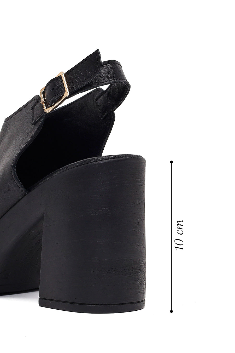 Women's Black Ankle Buckle Platform High Thick Heel Leather Sandals